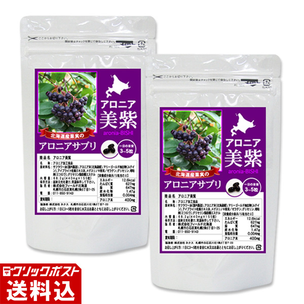 ★ 送料無料 ★ アロニア美紫 大（1袋／155粒） 【2袋セット】（約1ケ月～50日分×2袋）アロニア サプリメント（aronia-BISHI）北海道産果実使用